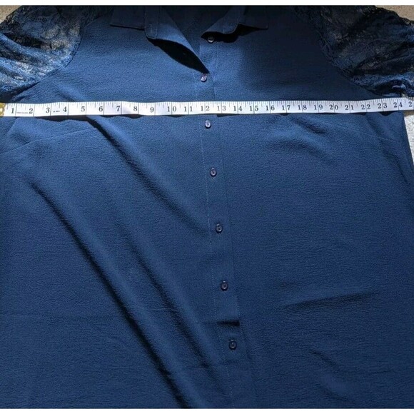 City Chic Button Down Shirt Lacy Hi-Lo Navy Blue Lace Long Sleeve Size 16 - Picture 5 of 11